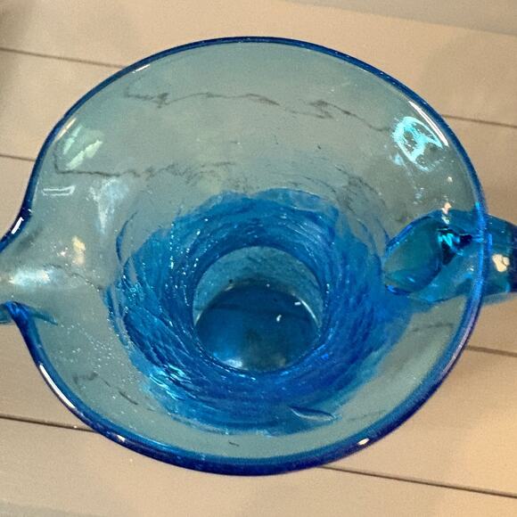 Blue Crackle Glass. Pitcher 7" hand Blown - Picture 2 of 6